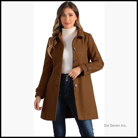 Jackets & Blazers - Polyester Blend Pea Coat with Fleece Lining, Peter Pan Collar, A-Line